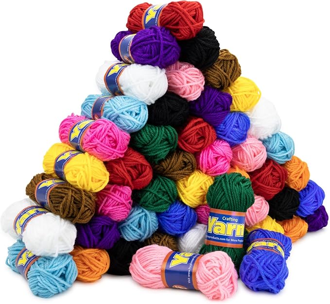 Hygloss Assorted Acrylic Yarn Set - 48 Mini Colorful Skeins for Crocheting & Knitting - Soft, Smooth 100% Acrylic - 4X 12-Packs, 24 Yard Per Skein, Total 1,152 Yds