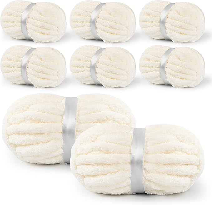 8 Packs Jumbo Chenille Chunky Yarn, 2045g (72oz) 245 Yards (224m) for Crocheting & Knitting, Handcrafts & Blanket Yarn (Cream, 8 Pack)