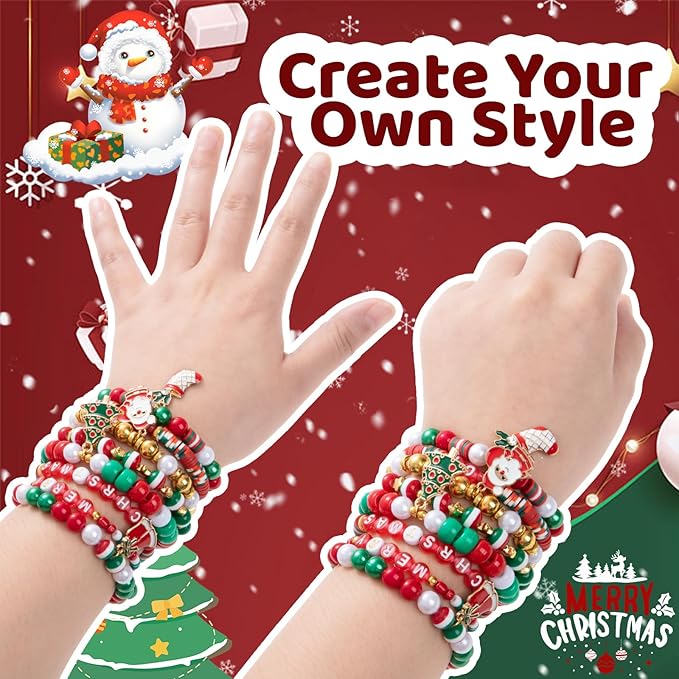 Taybonds Christmas Beads for Bracelets & Jewelry Making Bead Kit, Christmas Beads and Charms, Holiday Friendship Bracelet Kit, with Xmas Red Green, Pony, Clay, Letter, Pearls Bead, Gifts