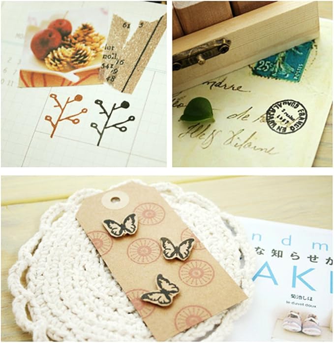 Diary Stamp Set,Wooden Rubber Signet for Children DIY Scrapbooking Planner Album Card Making(12pcs,Natural Elements)