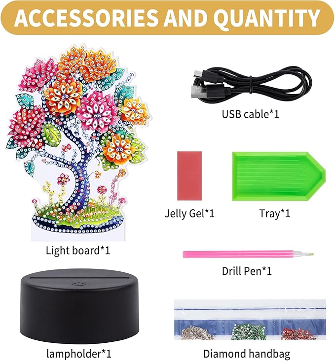 Diamond Painting Night Light, Diamond Painting Kits For Adults Desktop Ornaments For Table Tabletop Decor Diamond Art Accessories For Adult Beginner Touch Lamp for Bedrooms Living Room-Tree of Life