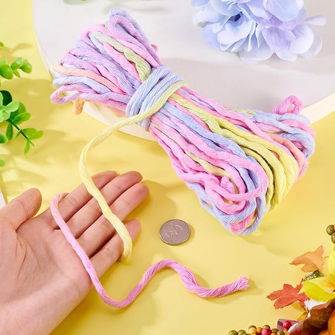 21.87 Yards Rainbow Single Strand Macrame Cord 3.5mm Gradient Colored Cotton Cord Colorful Twine Bohemia Soft Cotton Rope Yarn for DIY Crafts Knitting Crochet Wall Plant Hanger Home Project