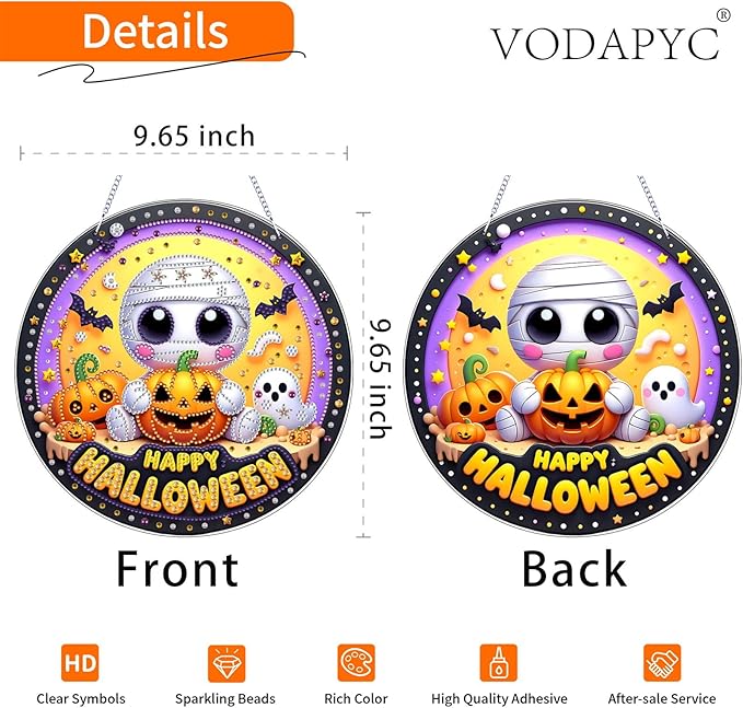 VODAPYC Halloween Ghost Diamond Art Hanging Kit for Adults, DIY Double Sided Special Shaped Diamonds Art Window Pendant Ornament for Home Decor(Happp Halloween)