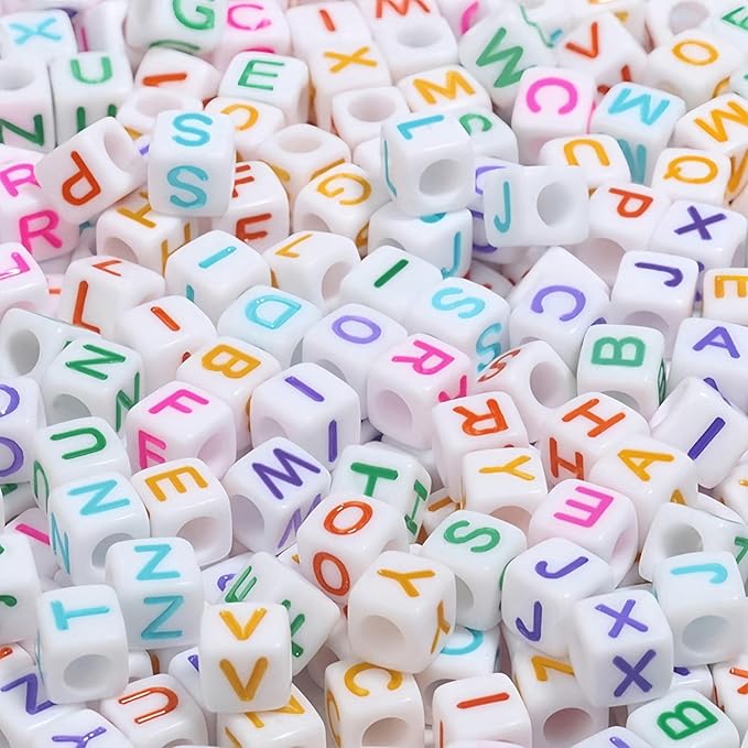 Alphabet Beads A-Z 1000Pcs Letter Beads, Acrylic 6x6mm Round Letter Beads Kits,Black Digit and Colorful Smile Bead for Bracelets Necklaces DIY Jewelry Making (Colorful Square)