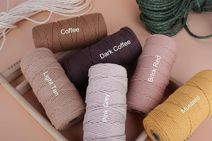 Macrame Cord 3mm 220yards (200 Meters) Light Tan Macrame Supplies Macrame Yarn, Colored Cotton Rope, Colored Cord for DIY