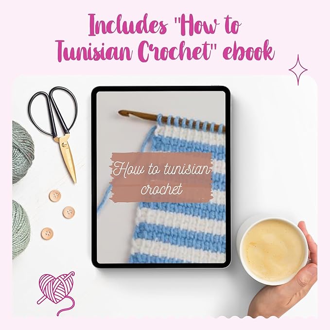 KnitPal 32-inch (80cm) Tunisian Crochet Hooks Set with Cable for Chunky Yarn - Afghan Wooden Crochet Hooks for Baby Afghan Blanket - 3 US Sizes: P/15mm, S/20mm and T/25mm