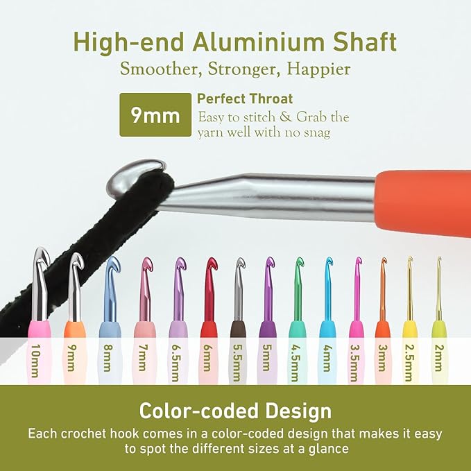 9mm Crochet Hook, Supers Smooth 9 mm Ergonomic Crochet Hooks for Beginner, Comfort for Arthritic, 1 Pack