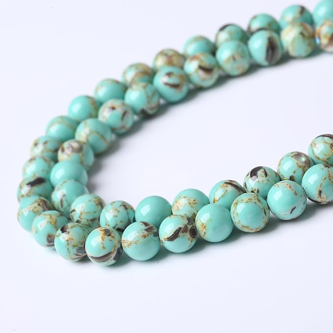 Gold Wire Turquoisee Stone Beads for Jewelry Making Gemstone Round Crystal Bracelet Necklace 1 Strand 15.5inch 45PCS 8MM
