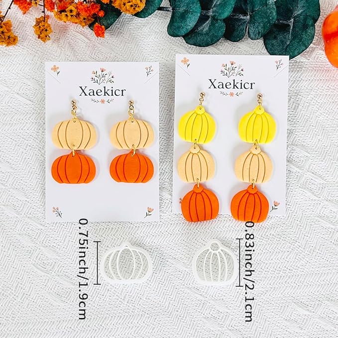 Xaekicr 2PCS Pumpkin Polymer Clay Cutters Set – Clay Earring Cutters for Fall Jewelry Making, Halloween Pumpkin Shape Clay Tools and Polymer Clay Molds