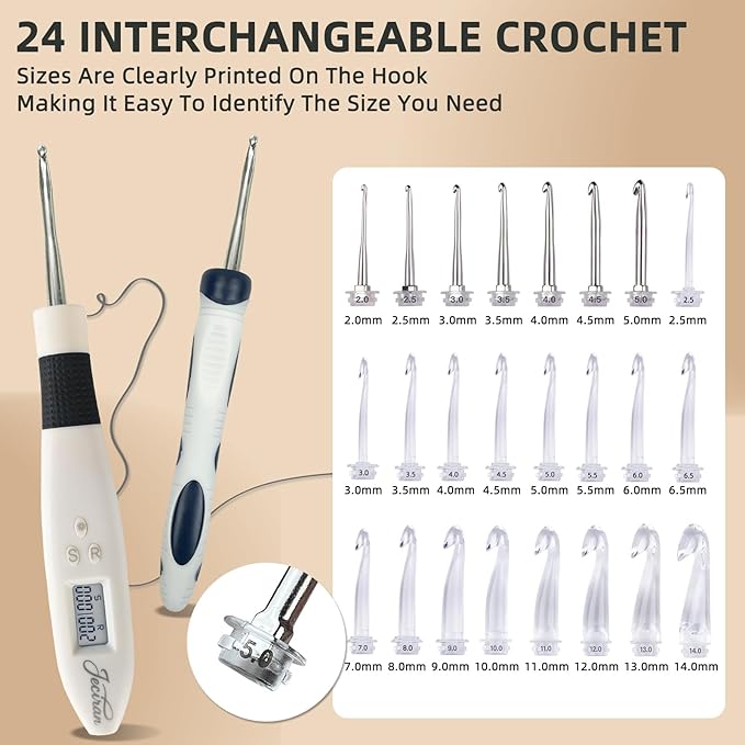Jeciran 24 in 1 Light Up Crochet Hook Set,Lighted Crochet Hooks with Counter,Counting Crochet Hook for Stitch & Row Counter Micro Crochet Gifts with Case