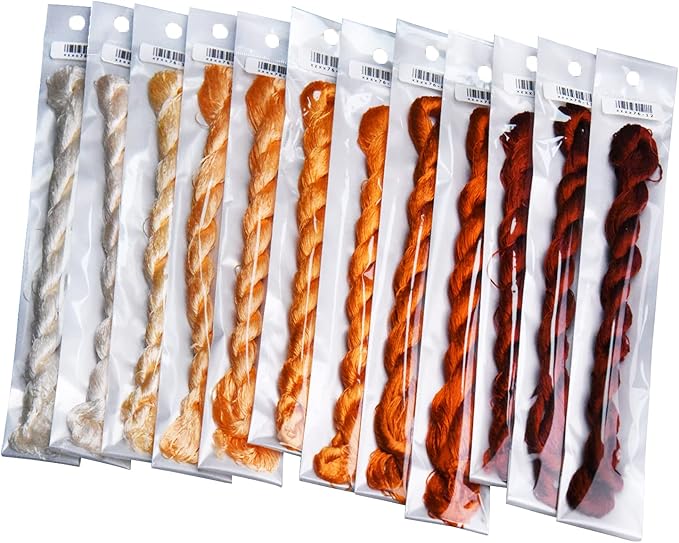 Natural 100% Silk Thread, Handmade Embroidery Thread Silk Floss 12 Colors 110m Each (76)