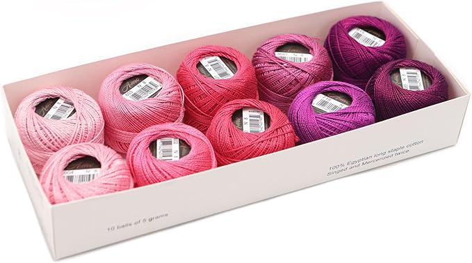 Size 8 Double Mercerized Egyptian Long Staple Cotton Pearl Thread Ball 5 Grams Rainbow Color Embroidery Thread 10 Colors per Box for Crochet Hardanger Cross Stitch Hand Embroidery (Set C)