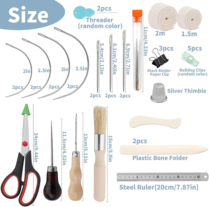 41 Pcs Book Binding Kits 3 Pcs Bone Folder Paper Creaser Paper Folding Tool Book Binding Starter Tools Kit with Binding Ribbon Brush Waxed Thread, Awl for Bookbinding