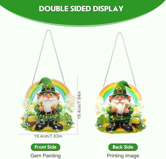 NEWENMO Diamond Art Kit for Adult, St Patrick's Day Gnome, Diamond Art Painting Double Sided Window Pendants for Home Garden Wall Hanging, DIY Special Shaped Gem Hanging Ornaments, Lucky Gnome
