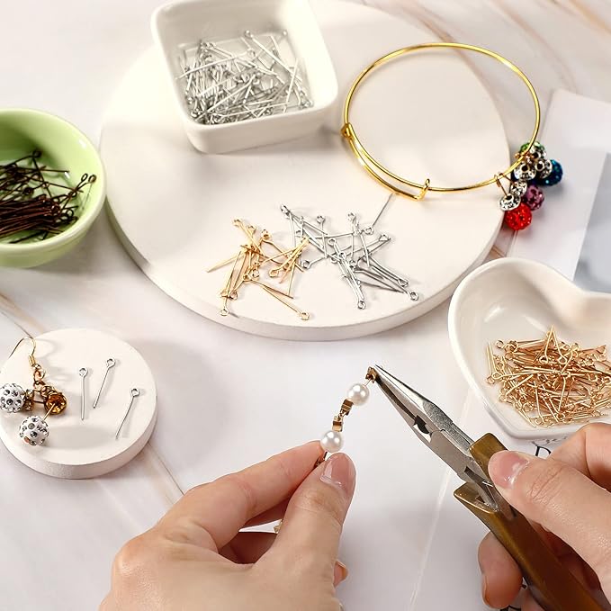 Junkin 1400 Pcs Eye Pins Mix Jewelry Findings 0.63 * 0.79 * 1.18 in Open Eye Head Pins Findings for Jewelry Making DIY Necklace Bracelets(Vintage Colors)