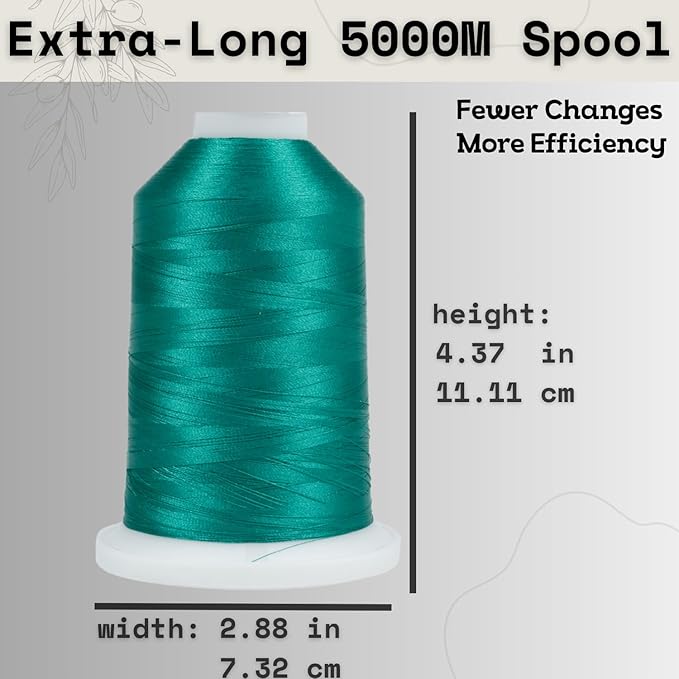 Simthread Trilobal Polyester Thread – 5000M (5500yds) No.40 – Super Sheen, Tangle-Free – Built-in Thread Lock Spool – Compatible with Brother, Singer, Janome & More, Teal Green-534