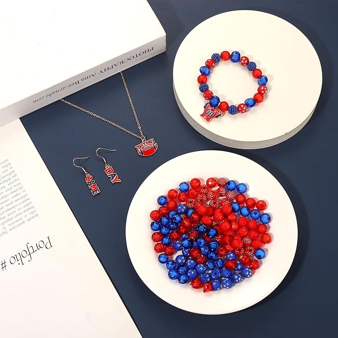 3000PCS+ Game Day Beads for Bracelets Making Red Black Clay Heishi Beads Pearl Acrylic Letter Bead Enamel Football Charms for Bracelet Earrings Necklace Making DIY Game Day Accessories (Red Blue)