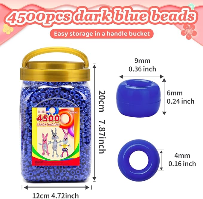 iooleem pony beads(4500pcs dark blue pony beads), beads for bracelets making, crafts, beading supplies, friendship bracelets making.