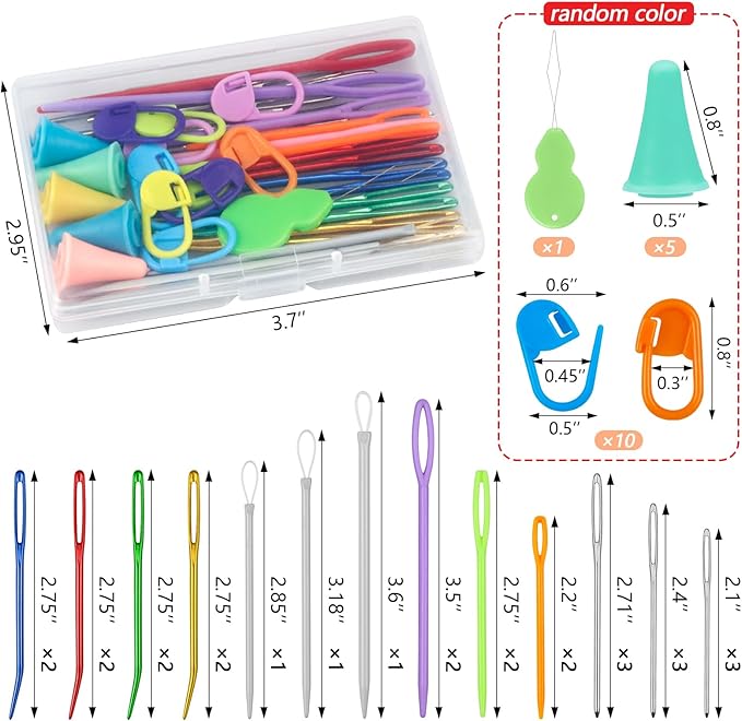 FIVEIZERO 43 Pcs Yarn Needles Set, Assorted Yarn Needles Bent Tapestry Needle Weaving Needle Darning Needles Big Eye Blunt Knitting Needles with Stitch Markers for Knitting Crochet Kit