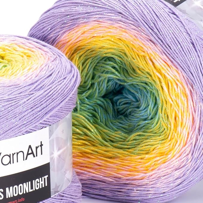 YarnArt Flowers Moonlight – Gradient Cotton Acrylic Yarn with Metallic Lurex, 9.17oz (250g), 1093 Yards – Shiny, Multicolor Cake Yarn for Crochet, Knitting, Shawls & DIY Projects (3285)