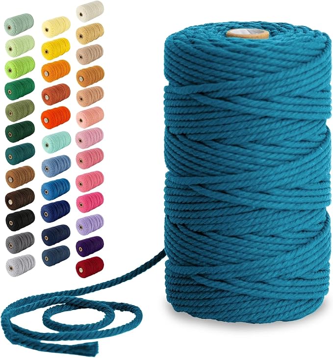 Nook Theory Macrame Cord - 4mm 109 Yards Cotton Rope, 3mm 5mm Yarn, String for Crafts, Perfect for Macrame Wall Hanging and Boho Decorations (Peacock Blue)