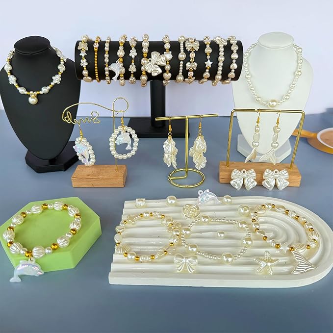 990Pcs ABS Imitation Pearl Beads for Jewelry Making, Assorted Heart Star Bow Flower Seashell Starfish Aesthetic Cute Bead for Bracelet Necklaces Earrings DIY Crafts Phone Charm Keychain