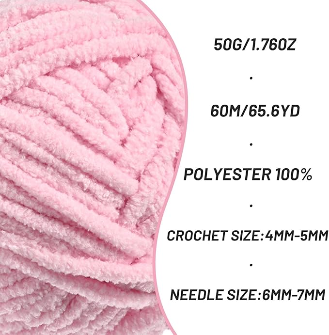 2 Pack Fluffy Velvet Yarn for Crocheting，Baby Blanket Yarn for Crocheting Soft，100g(131yds) Amigurumi Yarns，Plush Chenille Crochet Yarns，Puzzle Yarn for Crochet Weaving Craft(2 Pink)