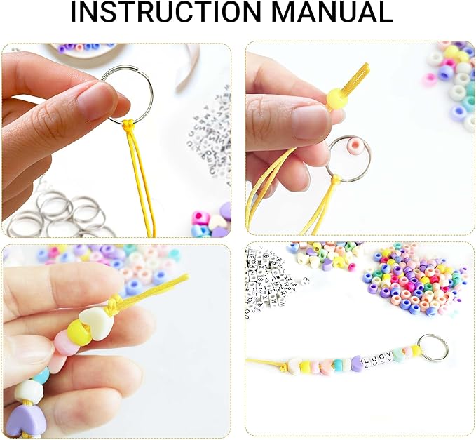BIGCOMER 568Pcs DIY Bead Keychain Making Kit – Alphabet Letter Beads & Key Rings Set – Custom Backpack Charms, Phone Straps & Arts Crafts Gifts for Kids & Adults