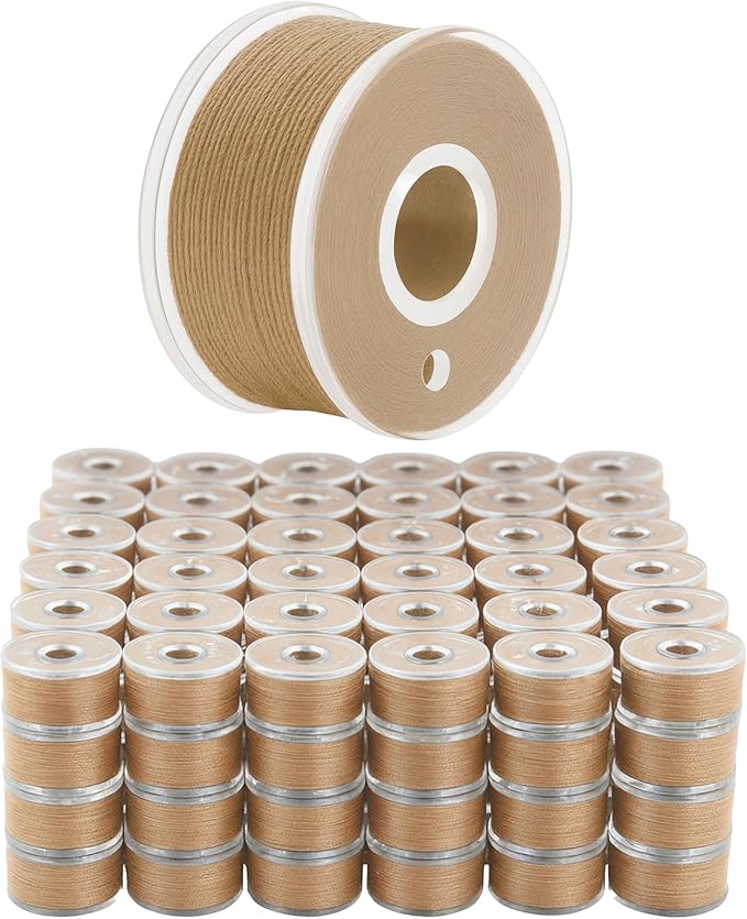 Mandala Crafts 144 Tan SA156 Prewound Bobbins for Singer Sewing Machine -15J SA156 Prefilled Bobbin Thread for Brother Sewing Machine and Embroidery