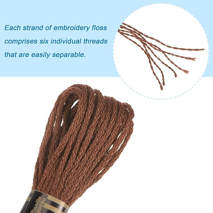 HARFINGTON 12 Skeins Embroidery Floss 8m Each Egyptian Long Fiber Cotton Cross Stitch Thread 26S/2x6 for Embroidery Projects Bracelet, Brown