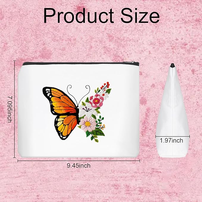 Louise Maelys Embroidery Kit Canvas Makeup Bag for Beginners,Cross Stitch Kits for Adults,DIY Needlepoint-Butterfly and Floral Pattern