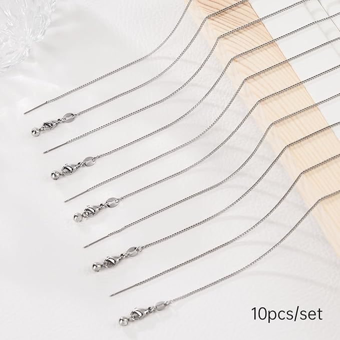 10 Pack Stainless Steel Dainty Box Chain Bulk 20Inch 1.1mm Adjustable Charm Necklace Chains With Rubber Stopper for Jewelry Making