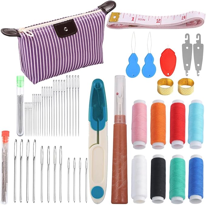 56 Pcs Big Eye Stainless Steel Hand Sewing Needles Kit and Blunt Tip Metal Darning Tapestry Yarn Embroidery Needles Large Eye for Yarn Needle and Thread Mini Sewing Kits Supplies