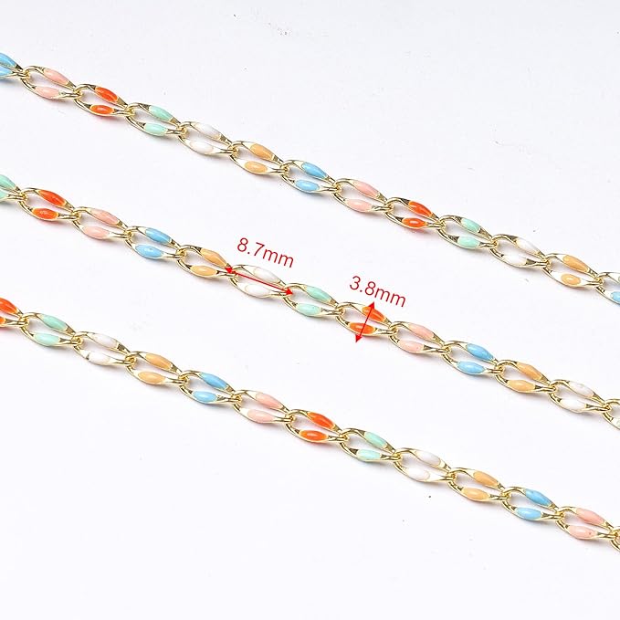 YOUBEIYEE 2 Meters Colorful Enamel Chains Bulk Gold Plated Brass Chain for Jewelry Making Supplies