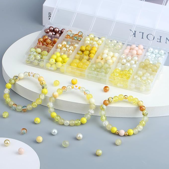 DUQGUHO 8mm Yellow Beads for Jewelry Making Yellow Glass Beads for Crafts Bracelets, Necklaces & DIY Crafts Glass Round Bead 360PCS