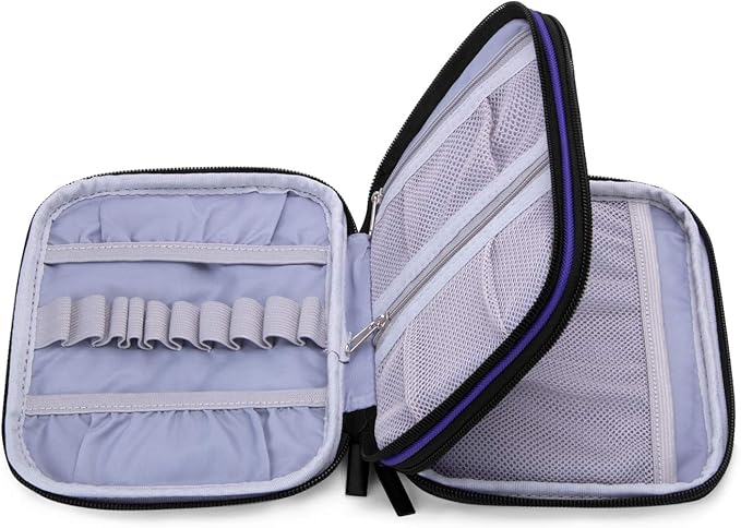Damero Crochet Hook Case, Organizer Zipper Bag with Web Pockets for Various Crochet Needles and Knitting Accessories, Well Made and Easy to Carry, Medium, Blue Violet (No Accessories Included)