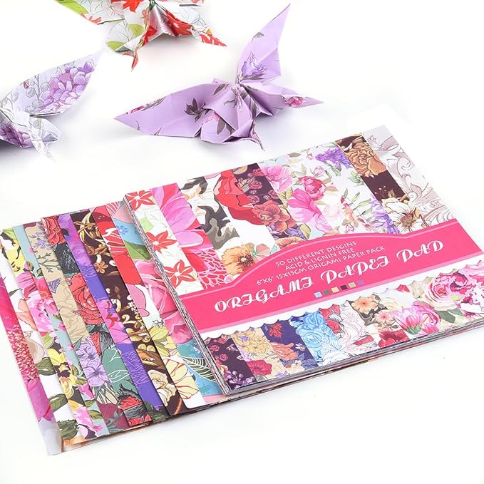 Origami Paper Kit 50 Sheets 70GSM 6 Inch Square Double Sided Color 50 Vivid Japanese Washi Chiyo Colors for Hand Crafts Origami Paper Arts Creativity.Rose