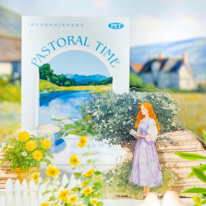 TIAMECH Pastoral Time PET Stickers - 120 Pcs Rural Residence Fence Lake Design, Waterproof Sticker for Journaling & Scrapbooking, Junk Journal Supplies, Ephemera & DIY Crafts