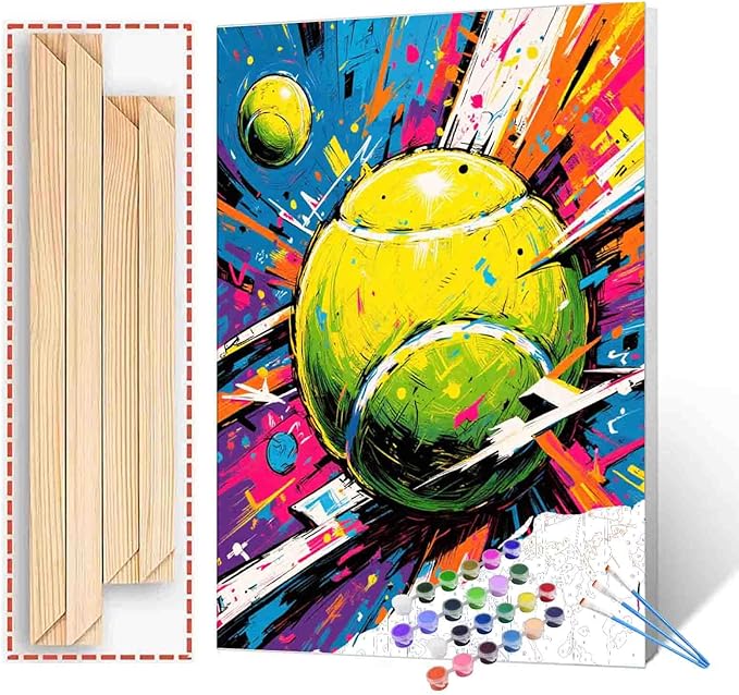 Tennis Ball Sports Paint by Numbers Kit for Adults Beginner Vibrant Graffiti Paint by Number Kit on Canvas Digital Painting Kit Acrylic Paintwork Bathroom Decorations and Gifts 16"x20"(DIY Frame)