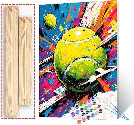 Tennis Ball Sports Paint by Numbers Kit for Adults Beginner Vibrant Graffiti Paint by Number Kit on Canvas Digital Painting Kit Acrylic Paintwork Bathroom Decorations and Gifts 16"x20"(DIY Frame)