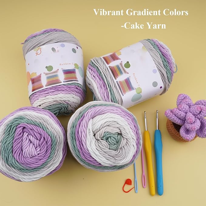 Ombre Cake Yarn for Crocheting 4PCS Gradient Yarn Cake-4x100g 45% Cotton 55% Acrylic Rainbow Cotton Yarn for Knitting,Shawls,Blankets,Scarves,Garments(Purple)