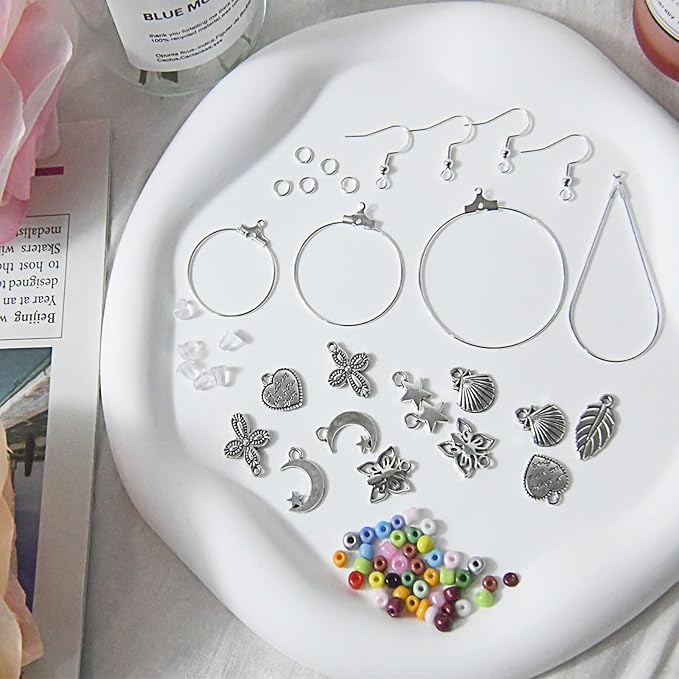 XKCWXY 755Pcs Beading Hoop Earrings for Jewelry Making,with Earring Finding Teardrop Round Beading Hoop,Earring Hooks and Backs,Jump Rings, Silver Earring Charms,Pony Beads for DIY Jewelry Craft