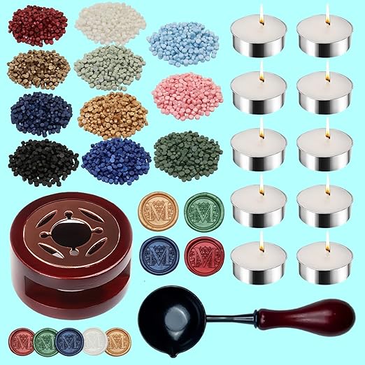 Wax Seal Warmer, ONWINPOR 400pcs Pearl Pink Sealing Wax Beads Kit with Warmer, Non-Slip Spoon, Candles for Envelopes, Stamp Letter Seal,Wedding Invitations (Pearl Pink)