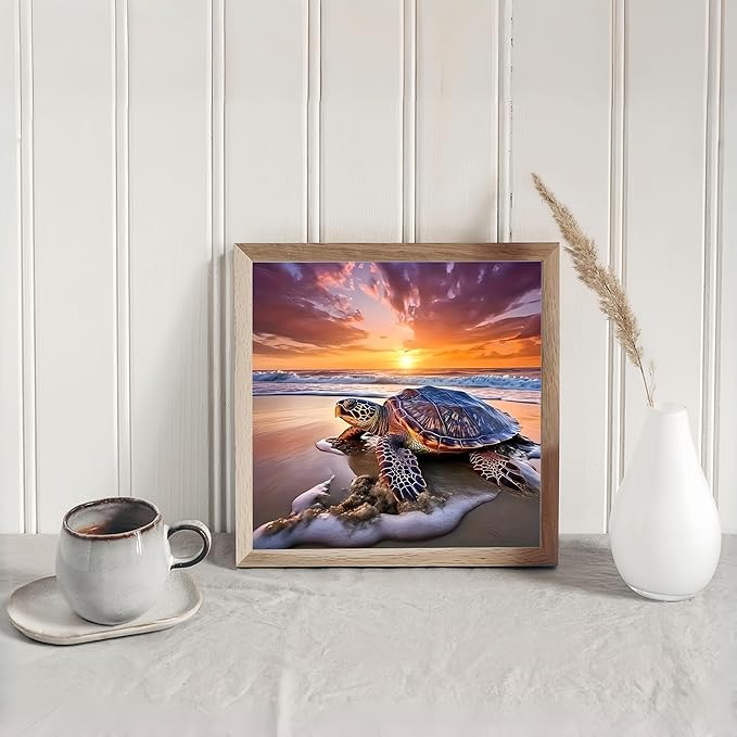 Diamond Art Kits for Adults Sea Turtle, DIY 5D Diamond Painting Kit for Beginners, Full Round Drill Gem Art Dots for Adults, Diamond Dots Paintings Crafts Home Wall Decor 14X14 Inch