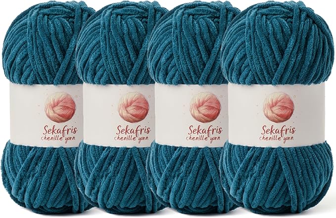 4 Pack Chunky Chenille Yarn for Crocheting, Baby Yarn for Crocheting Soft Blanket, 349.9 yds /14.1 oz Crochet Yarn, Bulky 5 Amigurumi Yarns, Fluffy Velvet Yarns for Knitting Crafts (4 Denim Blue)