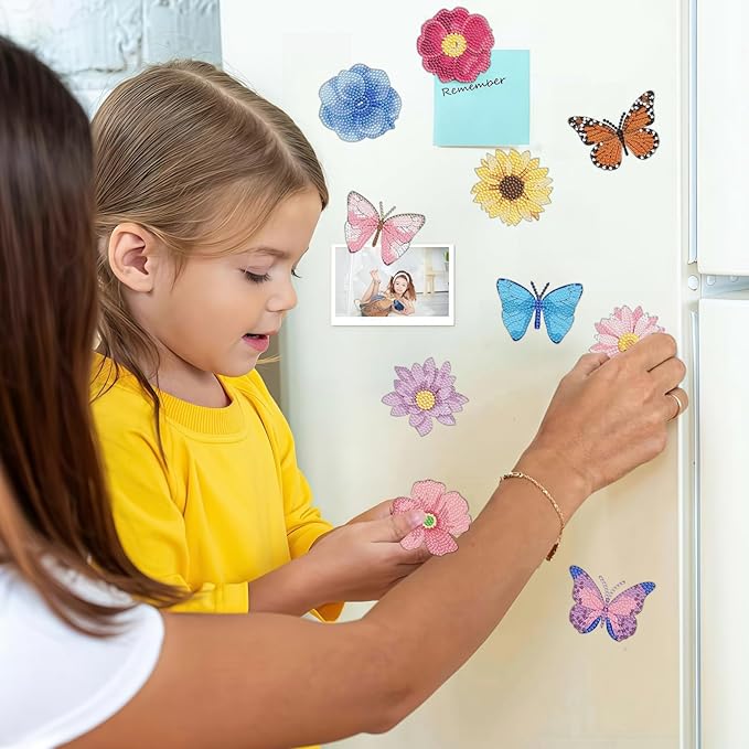 16 Pcs Butterfly Diamond Painting Magnets Kits,Flowers Diamond Art Fridge Magnet Refrigerator Sticker Diamond Painting kit for Beginners Adults DIY Art Craft Gifts Home Decors (Butterfly)