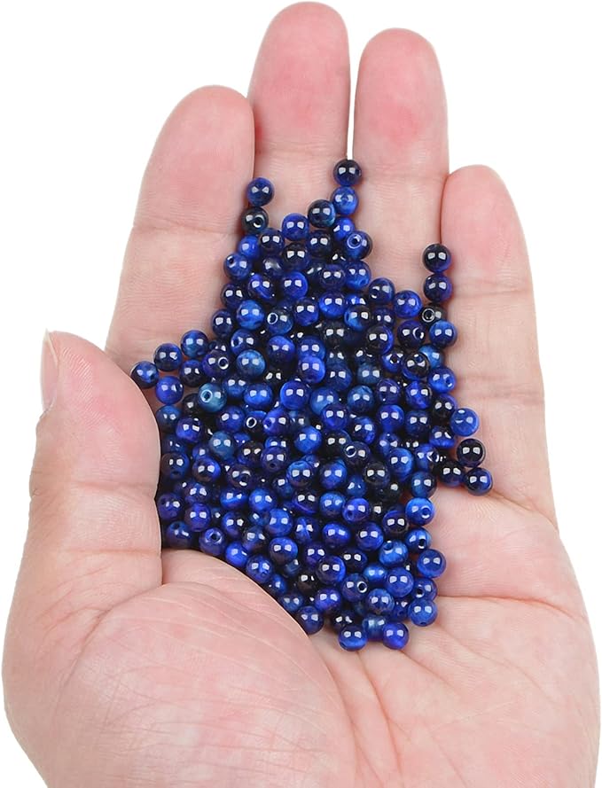 bymitel 210pcs crystal beads stone gemstone round energy healing loose beads with stretch cord for jewelry making bracelets anklets (blue tiger's eye, 4mm 210pcs)