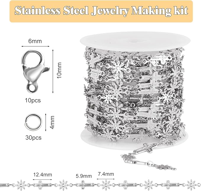 GTVOODX Stainless Steel Chain Bulk 4 Meters Thick Chunky Cross Flower Link Chain Roll for Permanent Jewelry Making Necklace Bracelet DIY