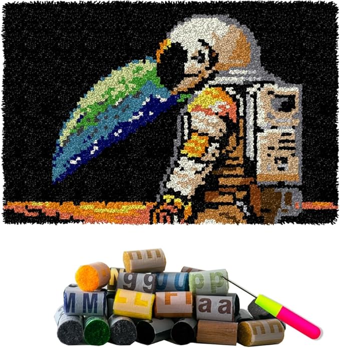 DL-YTG Latch Hook Kits Rug Extraterrestrial Crochet Yarn Cushion Colour Pre-Printed Canvas Cover Rug Needlework DIY Hook and Latch Kit Christmas Home Decoration 60X40cm/24x16 inch