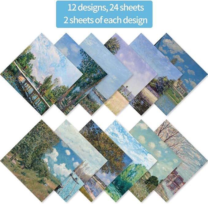 6x6" 160gsm Cardstock Single Sided Scrapbooking 24 Papers Pad Vintage Decoupage Scrapbook Kit Patterned Paper Junk Journal Supplies Journaling Supply Scrap Paper Crafting. Famous Paintings